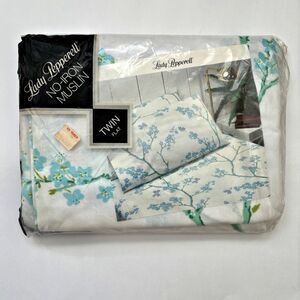 Lady Pepperell Twin Flat Sheet Muslin Blue Floral Butterfly Cottage Core Vintage